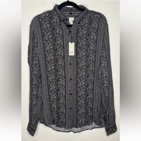 NWT Men’s RIVER ISLAND Black Mix Floral Shirt Medium boho beach Button Down - Picture 1 of 6